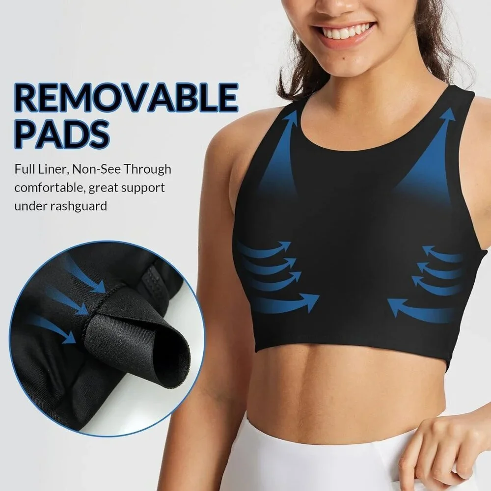 Women's High Neck Swim Bra Bikini Top Removable Padded UPF 50+ Quick Dry